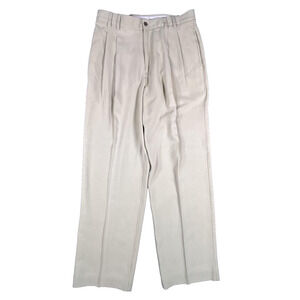 Tommy Bahama Pants Mens 33 Khaki‎ Beige 100% Silk Relax Pleated Dress Classic